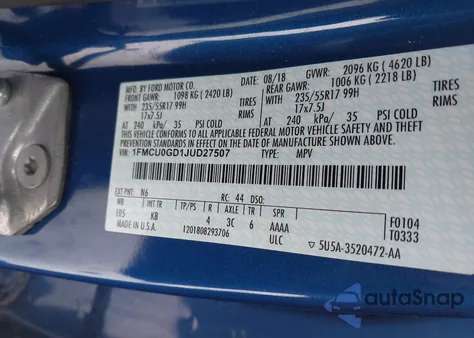 2018 Ford Escape Se z USA, uszkodzony, nr VIN 1FMCU0GD1JUD27507